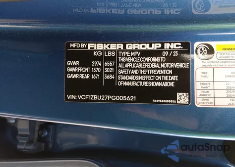 2023 Fisker Ocean One from USA, damaged, VIN VCF1ZBU27PG005621